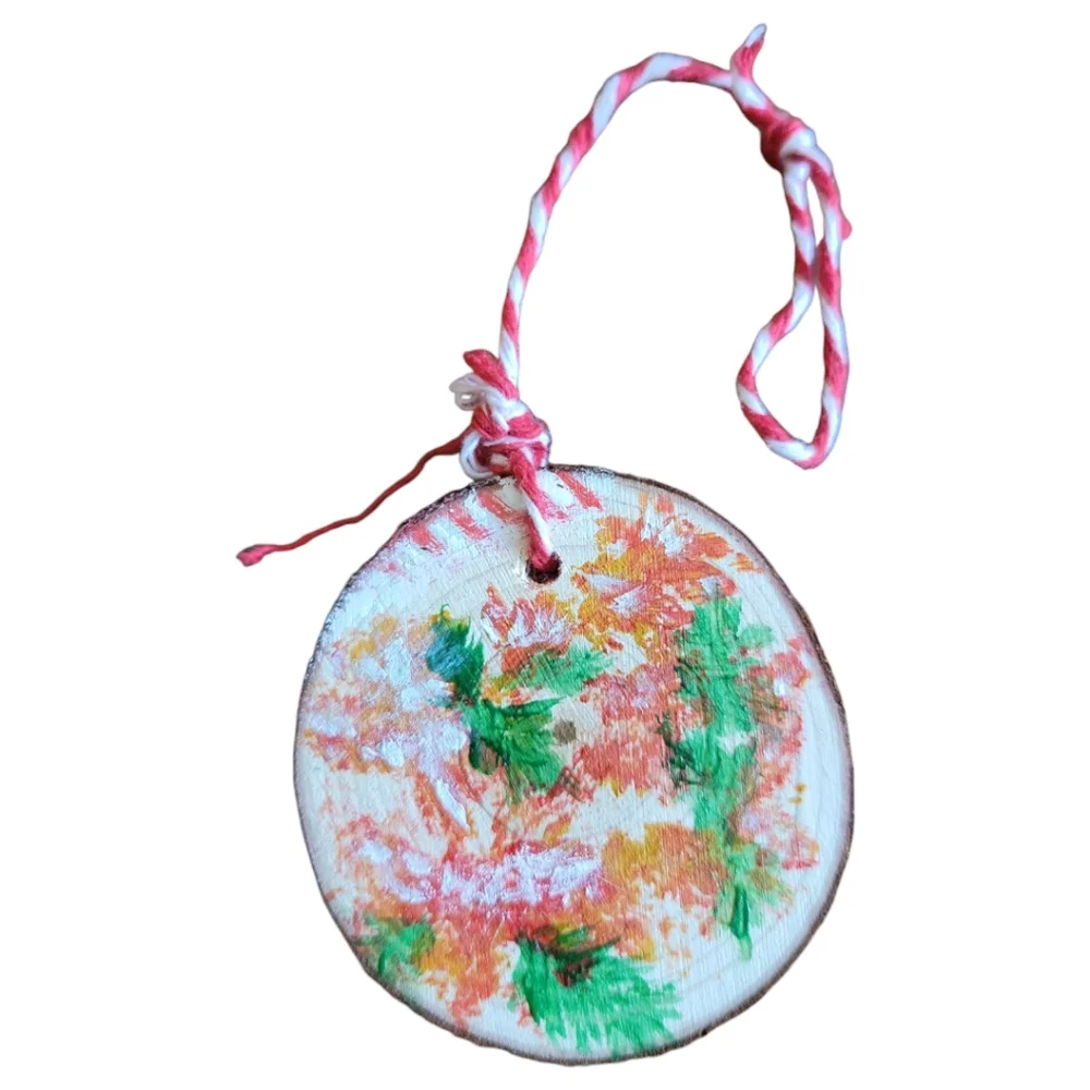 Anna's Creations Hand Crafted Painted Wood  Hanging Ornament Winter Holly